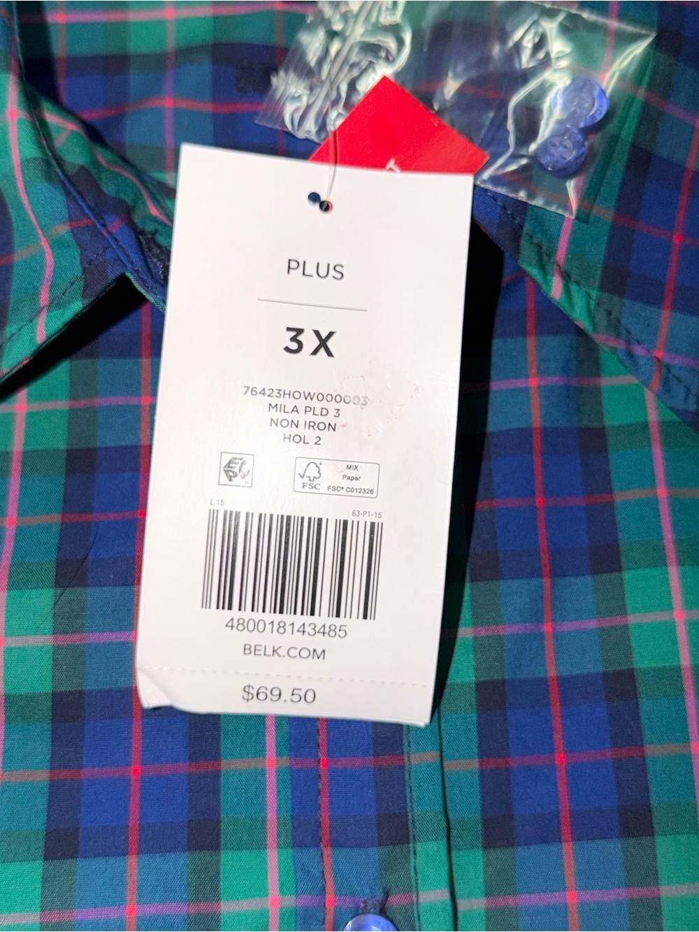 CHAPS No Iron Shirt Blue Green Plaid Long Sleeve Stretch Button Up Womens 3X NWT - Picture 8 of 14